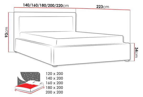 Manželská postel s úložným prostorem a roštem 200x200 PALIGEN 2 - šedá 1