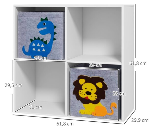 Dětská police ZONEKIZ s 2 úložnými boxy do dětského pokoje Bílá + Šedá 61,8 x 29,9 x 61,8 cm | Aosom