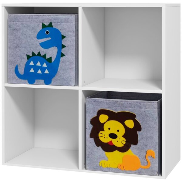 Dětská police ZONEKIZ s 2 úložnými boxy do dětského pokoje Bílá + Šedá 61,8 x 29,9 x 61,8 cm | Aosom