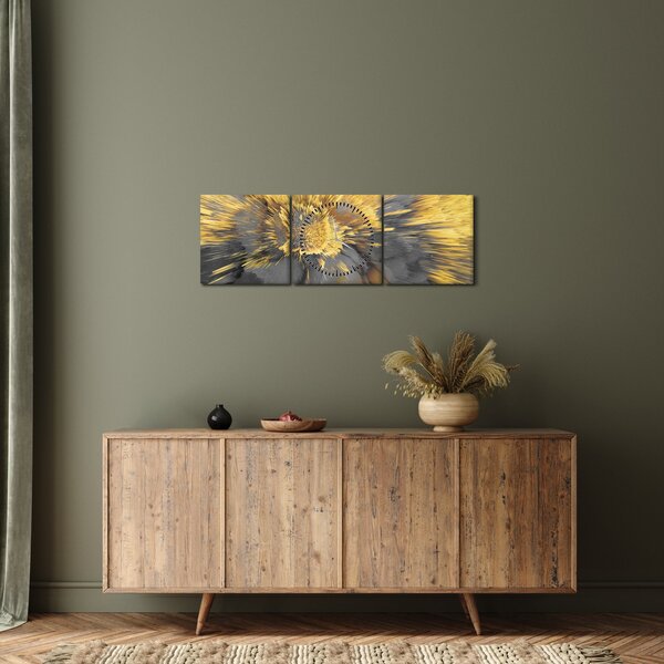 Obraz - Zlatá expanze (s hodinami) (90x30 cm)