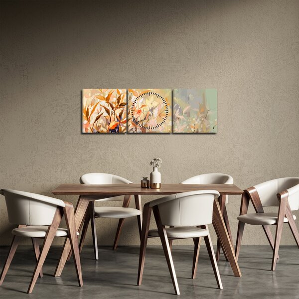 Obraz - Malované rostliny (s hodinami) (90x30 cm)