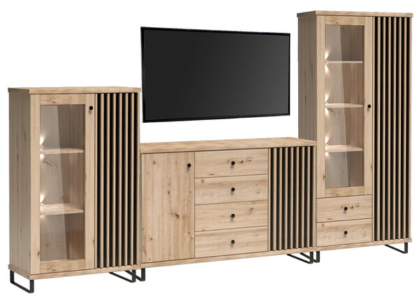 Obývací stěna CALI | 3 díly + ČERNÉ NOHY | 315 cm | sestava C | artisan