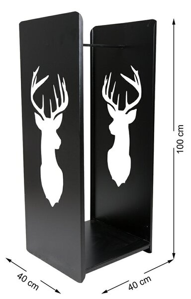 Kovový stojan na dřevo Deer, 40x100 cm, černá