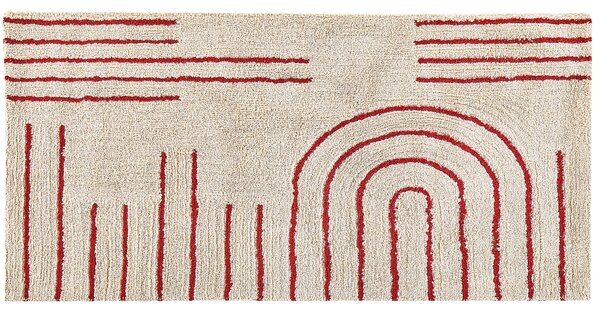 Bavlněný koberec 80 x 150 cm béžový/červený TIRUPATI