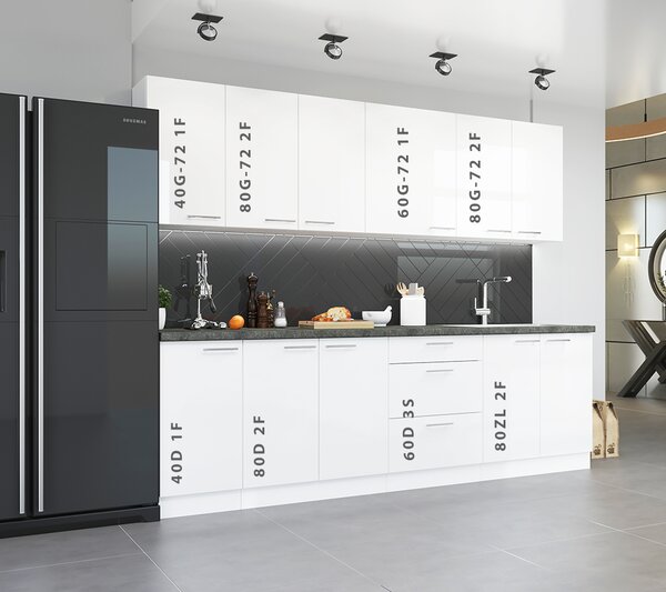 Kuchyňská linka LARA wh | 260 cm | UNI provedení | VÝBĚR TYPU ZÁSUVEK | bílá lesk