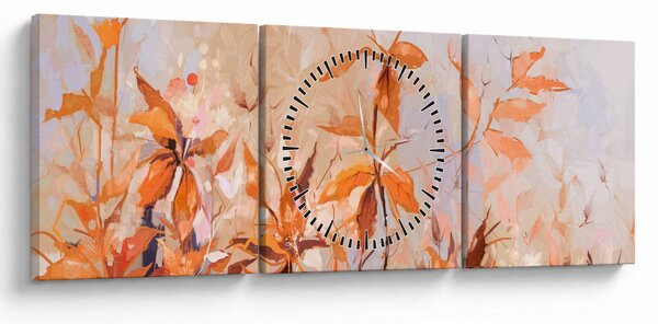 Obraz - Malované květiny (s hodinami) (90x30 cm)