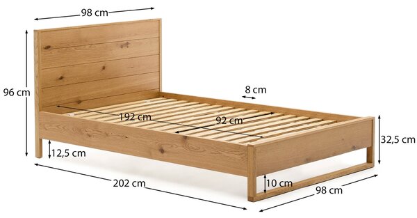 Kave Home Dubová jednolůžková postel Alguema 90 x 190 cm