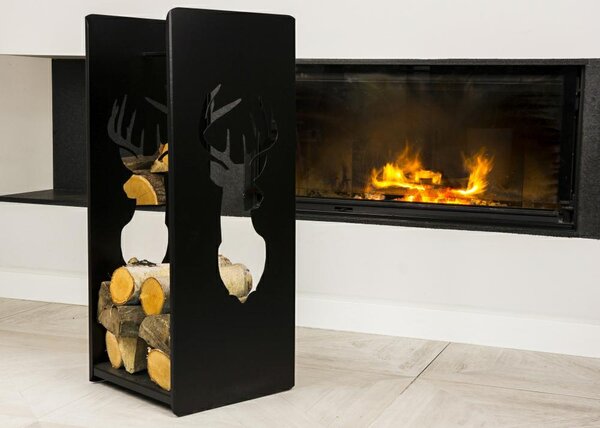 Kovový stojan na dřevo Deer, 40x100 cm, černá