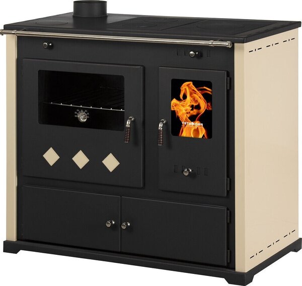 Krbová kamna na dřevo s pečicím prostorem a varnou deskou Pracktik Lux Beige LINKER krb 9,5 kW