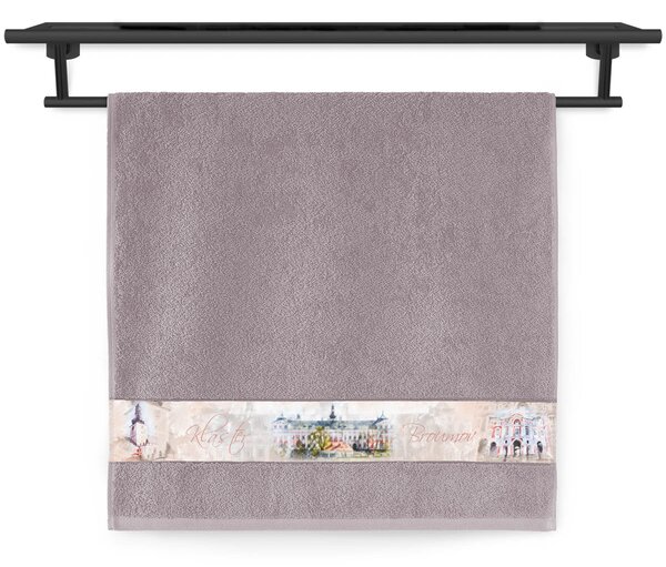 Ručník Veba NORA tisk město Broumov klášter akvarel hnědošedá Velikost: 50x100 cm