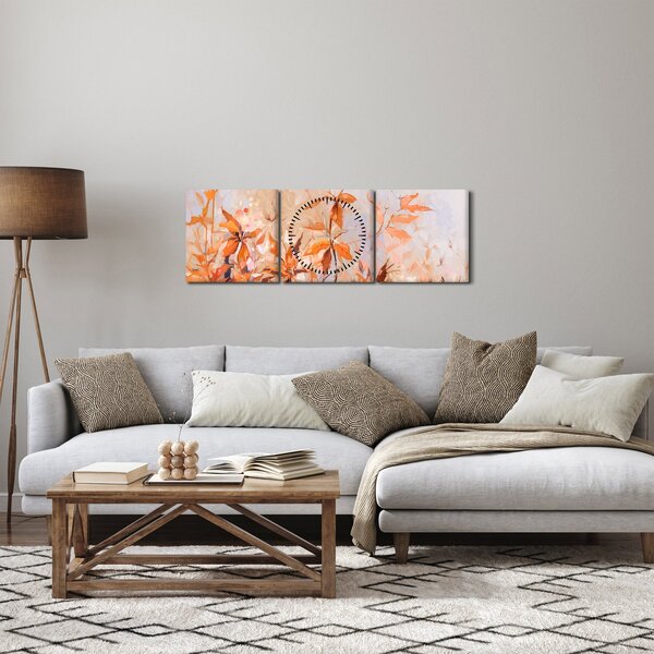Obraz - Malované květiny (s hodinami) (90x30 cm)