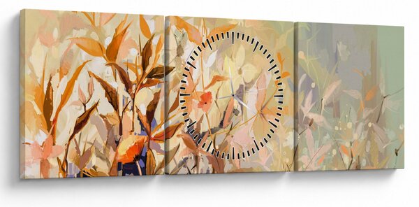 Obraz - Malované rostliny (s hodinami) (90x30 cm)