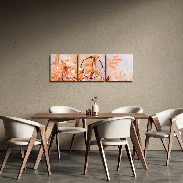 Obraz - Malované květiny (s hodinami) (90x30 cm)
