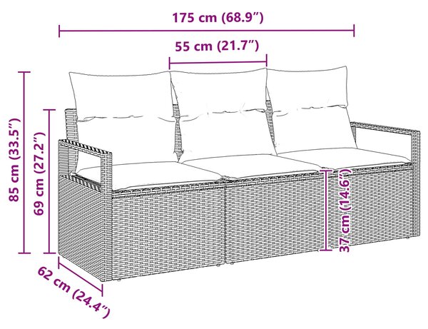 Set pohovek 3 ks Černá polyratan 3346246
