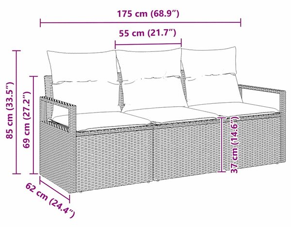 Set pohovek 3 ks Světle šedá polyratan 3346242