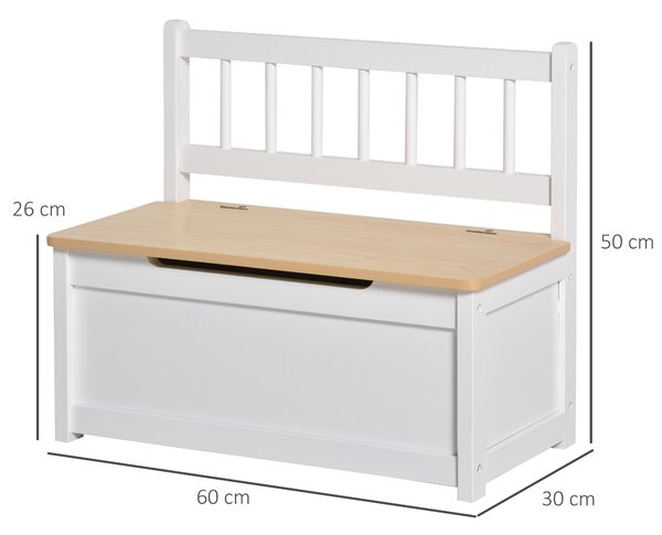 HOMCOM Úložný box na hračky pro děti s opěrkou a polstrovaným víkem nosnost 40 kg pro herny a ložnice 60x30x50 cm Bílá | Aosom