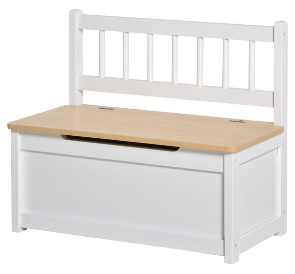 HOMCOM Úložný box na hračky pro děti s opěrkou a polstrovaným víkem nosnost 40 kg pro herny a ložnice 60x30x50 cm Bílá | Aosom