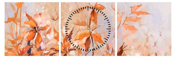 Obraz - Malované květiny (s hodinami) (90x30 cm)