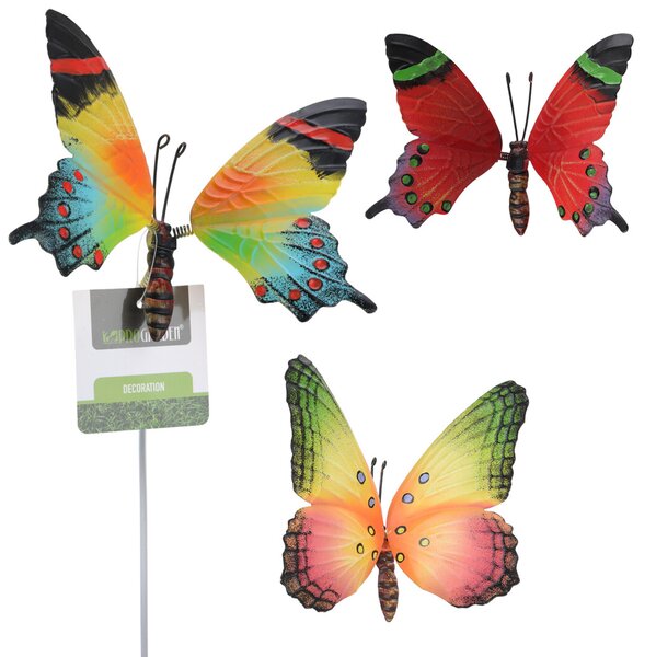 Zapichovací zahradní dekorace Butterfly 2, sada 3ks, 70 cm, kov, vícebarevná