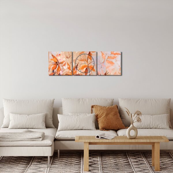 Obraz - Malované květiny (s hodinami) (90x30 cm)