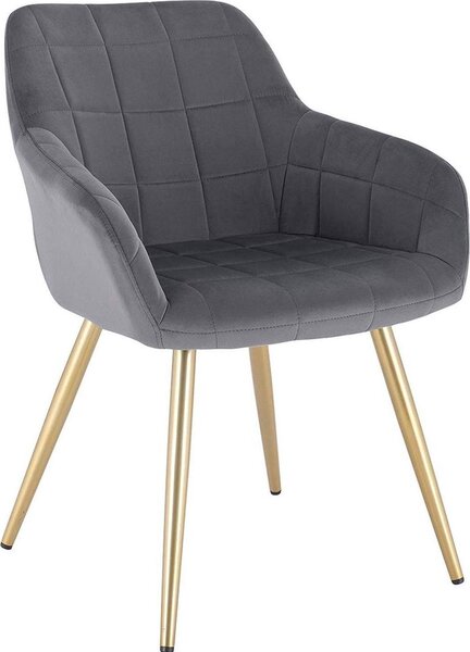 Jídelní židle tmavě šedý samet - Zlaté nohy - Výška 47 cm - Jednoduchá židle