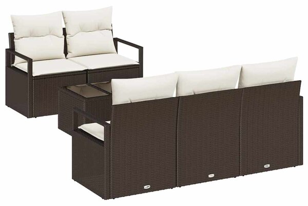 Set pohovek 6 ks 5-Počet míst Hnědá a krémová polyratan 3346258