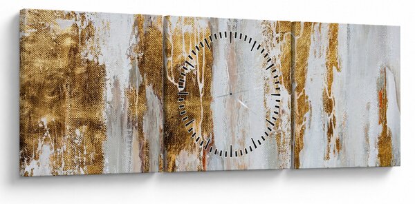 Obraz - Abstrakce se zlatou (s hodinami) (90x30 cm)