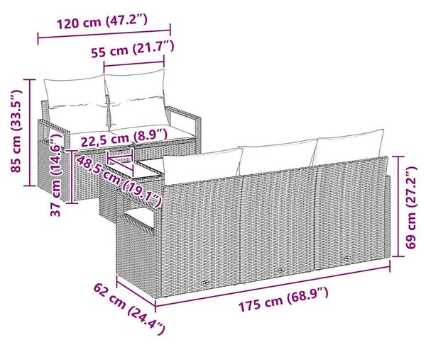 Set pohovek 6 ks 5-Počet míst Šedá polyratan 3346259