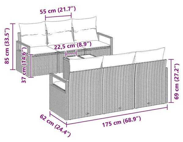 Set pohovek 7 ks 6-Počet míst Šedá polyratan 3346269