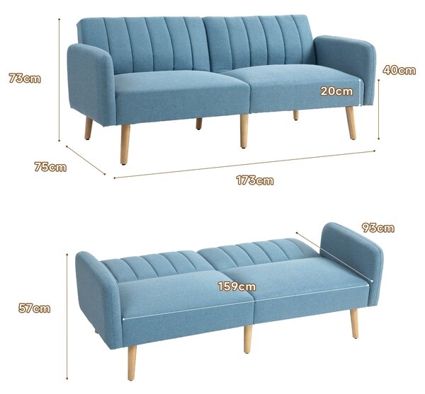 HOMCOM Moderní pohovka na spaní pro 2 osoby 173x75x73 cm Skládací pohovka s potahem z polyesterového lnu a 3-úrovňovým nastavitelným opěradlem a odním