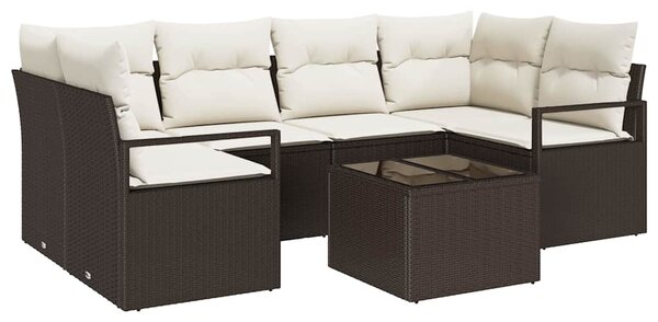 Set pohovek 7 ks 6-Počet míst Hnědá a krémová polyratan 3346278
