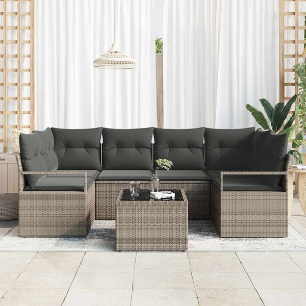 Set pohovek 7 ks 6-Počet míst Šedá polyratan 3346279