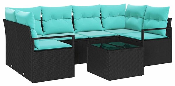 Set pohovek 7 ks 6-Počet míst Černá a modrá polyratan 3346286