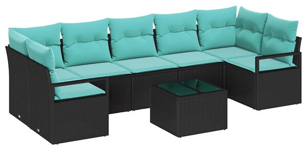 Set pohovek 8 ks 7-Počet míst Černá a tyrkysová polyratan 3346306