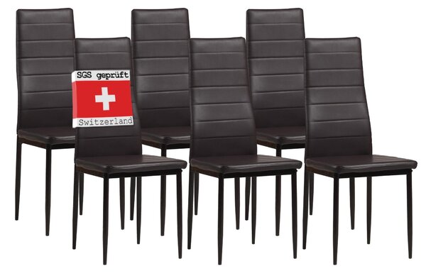 Židle do jídelny Albatros MILANO Set 6 kusů, hnědá - Čalouněná židle s potahem z Imitace kůže, moderní stylový design u jídelního stolu - Kuchyňská židle nebo židle do jídelny s vysokou nosností až 110 kg
