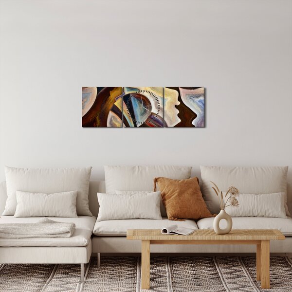 Obraz - Abstrakce hlav (s hodinami) (90x30 cm)