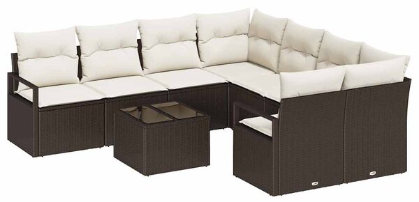 Set pohovek 9 ks 8-Počet míst Hnědá a krémová Polyratan 3346318