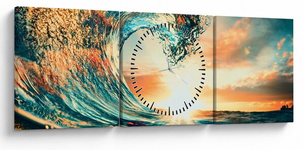 Obraz - Vlna (s hodinami) (90x30 cm)