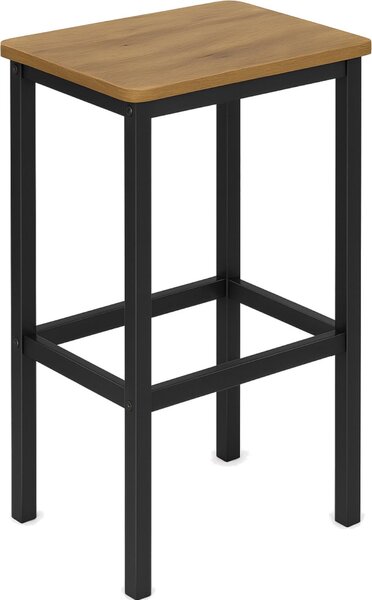 BEGRYF stolička barová kovová - kuchyňská stolička 65 cm, sedák se vzhledem dřeva, průmyslový design, černý rám, barová stolička bez opěradla