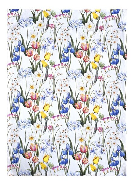 Utěrka FLORA irisy tulipány bílopestrá 50 x 70 cm