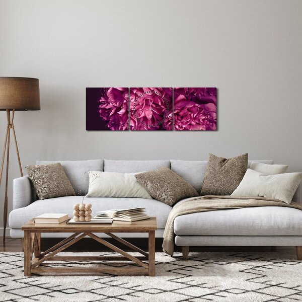 Obraz - Kytice pivoněk (s hodinami) (90x30 cm)