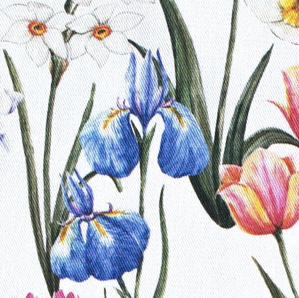Utěrka FLORA irisy tulipány bílopestrá 50 x 70 cm