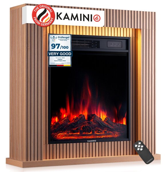 KAMINIO Elektrický krb MATTI – elektrický stojací krb s topením, 3D efektem plamenů, LED ambientním osvětlením, dálkovým ovládáním – 32 palců, panel