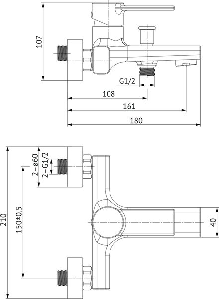 Cersanit Zip vanová baterie na stěnu chrom S951-560