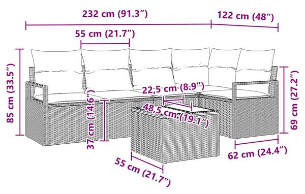 Set pohovek 6 ks Hnědá polyratan 3346394