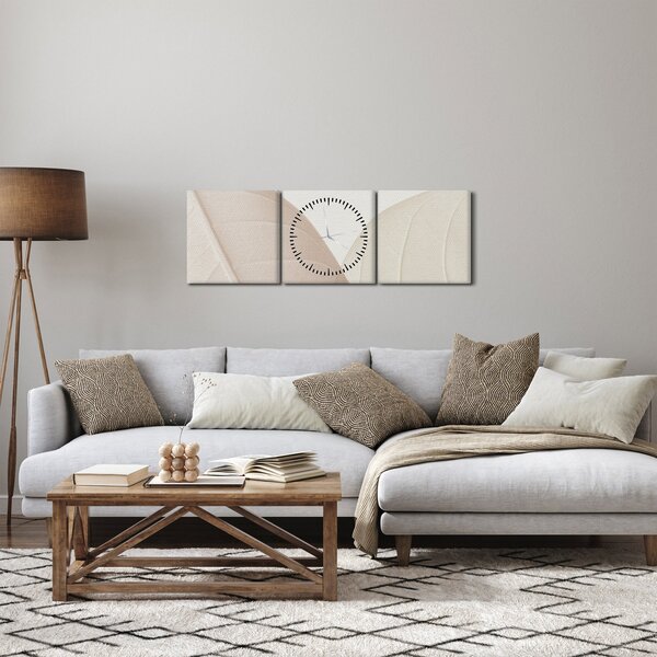 Obraz - Texturované listy (s hodinami) (90x30 cm)