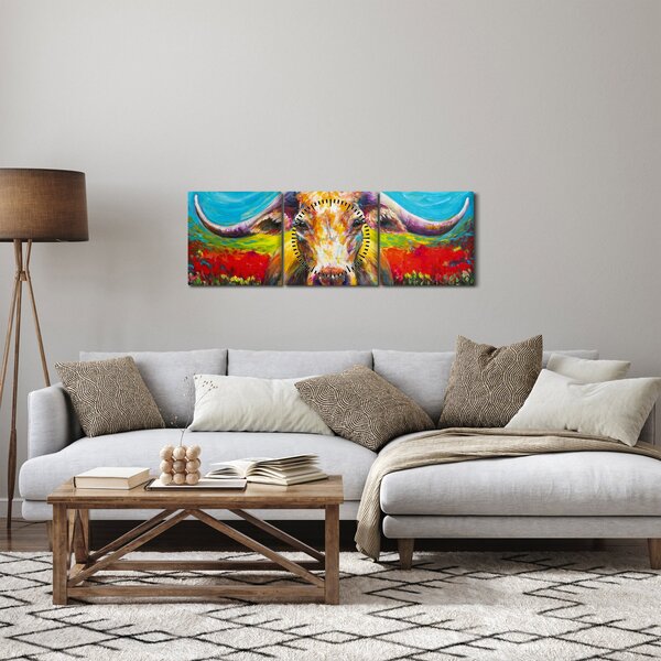 Obraz - Malovaná kráva (s hodinami) (90x30 cm)