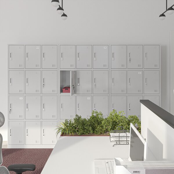 Šatní skříň s 12 uzamykatelnými boxy, šedá, 900x1850x400 mm: MARCIN