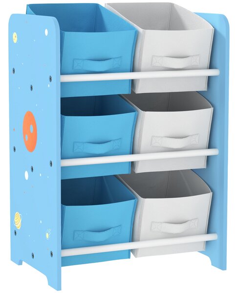 Dětská polička AIYAPLAY pro děti od 3 let s 6 odnímatelnými boxy z netkané textilie, organizer na hračky do dětského pokoje a školky 43x30x60 cm Modrá