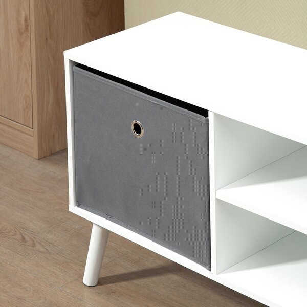 HOMCOM TV stolek pro televizory do 50 palců Moderní TV stolek se 2 látkovými zásuvkami 2 otevřenými policemi 110x29x46.5 cm Bílá a šedá | Aosom